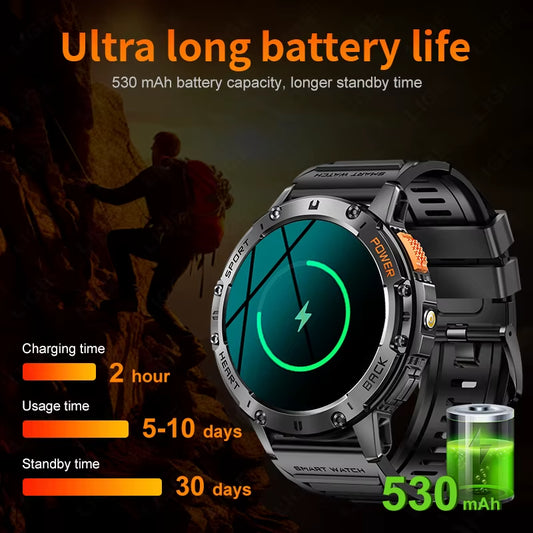 466*466 HD Screen Smart Watch Bluetooth Call Outdoor Sports Men Smartwatch with Flashlight Heart Rate Monitor Remote Camera