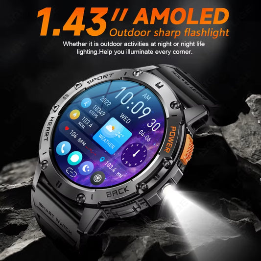 466*466 HD Screen Smart Watch Bluetooth Call Outdoor Sports Men Smartwatch with Flashlight Heart Rate Monitor Remote Camera
