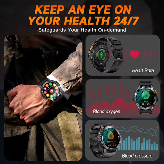 466*466 HD Screen Smart Watch Bluetooth Call Outdoor Sports Men Smartwatch with Flashlight Heart Rate Monitor Remote Camera