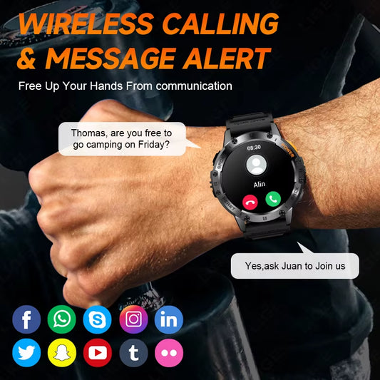 466*466 HD Screen Smart Watch Bluetooth Call Outdoor Sports Men Smartwatch with Flashlight Heart Rate Monitor Remote Camera