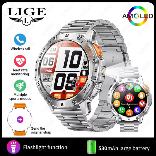 466*466 HD Screen Smart Watch Bluetooth Call Outdoor Sports Men Smartwatch with Flashlight Heart Rate Monitor Remote Camera