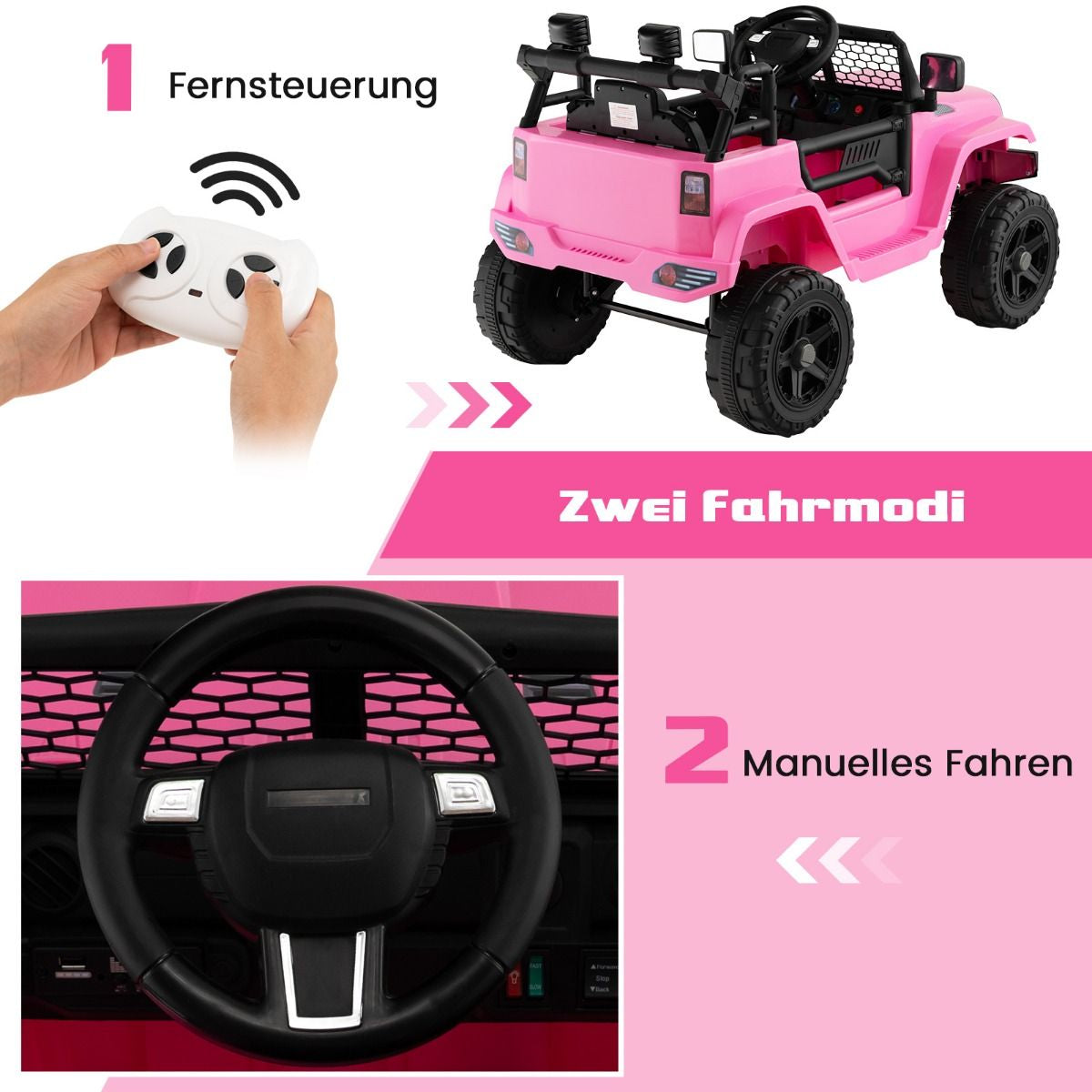 12V Batteriebetriebenes Kinderfahrzeug Elektrisches Kinderfahrzeug Mit Fernbedienung Rosa