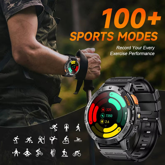 466*466 HD Screen Smart Watch Bluetooth Call Outdoor Sports Men Smartwatch with Flashlight Heart Rate Monitor Remote Camera