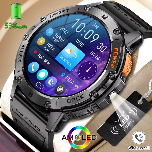 466*466 HD Screen Smart Watch Bluetooth Call Outdoor Sports Men Smartwatch with Flashlight Heart Rate Monitor Remote Camera