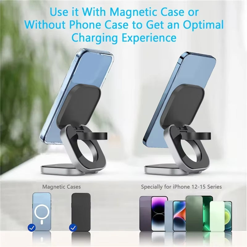 3 in 1 Foldable Magnetic Wireless Charger Stand for Iphone 16 15 14 Samsung Iwatch Airpods 3/2 Station Dock Fast Charging Holder